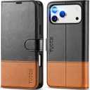 TUCCH Wallet Case for iPhone 17 Pro Max (6.9") 2025, RFID Blocking 4 Card Slots, Kickstand, Shockproof TPU Shell, PU Leather, Magnetic Closure, Protective Flip Folio Cover, Black & Brown