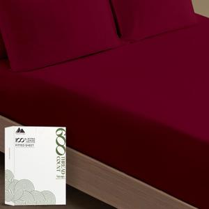 MAYFAIR LINEN 100% Egyptian Cotton Fitted Sheet Twin Size - 600 Thread Count 16" Deep Pocket Twin Fitted Sheet Only, Cooling Sateen Elastic Bottom, Fits College Dorm Mattress - Burgundy