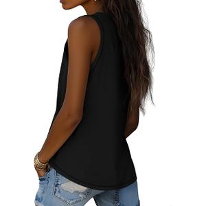 Ficerd 1 Pack Black Women's Tank Top 2025 Deep V Neck Summer Sleeveless Shirts Cotton Loose Fit Tops Casual Basic Workout Tunic S