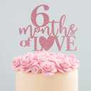 6 Months of Love Cake Topper - Rose Red Glitter 1/2 Birthday Baby Shower Party Decorations, First Birthday Cake Decoration, Baby's Half Year Old Birthday Party Supplies, Photo Booth Props