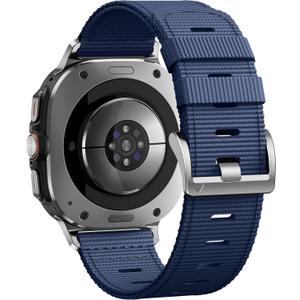 Compatible with Samsung Galaxy Watch Ultra Bands 47mm, Rugged Nylon Band for Galaxy Watch Ultra 47mm(2025/2024), Adjustable Smartwatch Replacement band for Men, Dark Blue / Silver