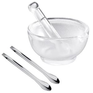 Glass Mortar and Pestle Set, Guacamole Bowl with 2 Pcs Stainless Steel Powder Spoon, Mixer and Grinder for Herb Spice Science Lab, Max. 4 oz 120 ml