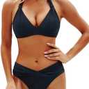 Yonique Women Two Piece Bathing Suits Push Up Bikini Set Halter Swimsuit Vintage Swimwear size L