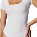 Bodysuits for Women Tummy Control Short Sleeve Square Neck Bodysuit Women's Slimming Basic Body Suit Tops S