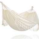 SUNCREAT Hammocks Outdoor Camping Double Hammock with Tassel, 2 Person Hammock for Camping, Beige