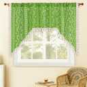 Yinhua Boho Swag Valance Curtains Vintage Linen Valances for Windows Light Filtering Floral Kitchen Valance Rod Pocket Farmhouse Rustic Tassel Window Valances for Bathroom Cafe, 60" W x 36" L, Green