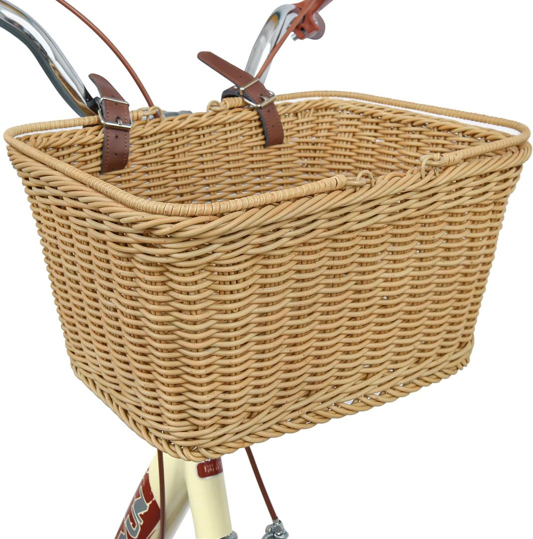 GRANNY SAYS Bike Basket, Wicker Basket for Bike, Hand-Woven Bicycle Basket, Detachable Wicker Front Handlebar Bike Basket (Natural)