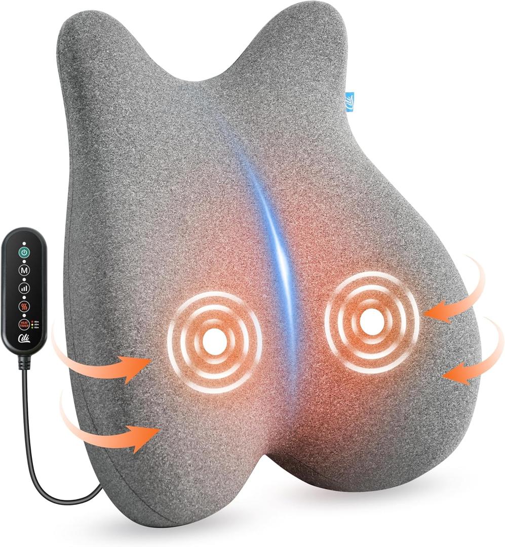 CILI Heated Lumbar Support Pillow for Office Chair, Ergonomic Back Support Cushion with Vibration, Memory Foam Chair Back Massager, Gifts for Mom/Dad (Gray)