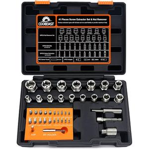 41Pcs Bolt Extractor Kit and Small Screw Extractor Set, Ez Out Bolt Extractor Tool with 5Pcs Compatible Adapter for Stripped Screw, Broken Nut and Bolt Remove