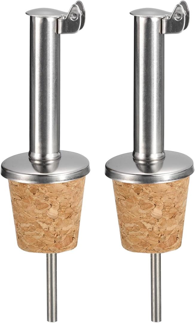 uxcell Stainless Steel Bottle Pourers, 2Pcs Auto Flip Olive Oil Spout, Cork Design Bottle Stoppers, for Pours Liquid, Olive Oil, Vinegar, Most Bottles