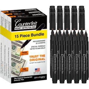 Dri Mark 15 Pack Counterfeit Bill Detector Marker Pen, Made in The USA, 3 Times More Ink, Pocket Size, Fake Money Checker - Money Loss Prevention Tester & Fraud Protection for U.S. Currency (CFD15PK)