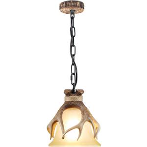 Rustic Pendant Lighting for Kitchen Island Dining Room Sink Foyer, Mini Glass Hanging Light Fixture Farmhouse Deer Horn Antler Pendant Light Fixture