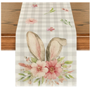 Artoid Mode Buffalo Plaid Bunny Rabbit Ears Flower Easter Table Runner, Spring Summer Seasonal Holiday Kitchen Dining Table Decoration for Indoor Outdoor Home Party Decor 13 x 72 Inch