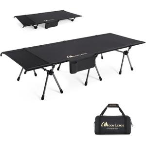 MOON LENCE Height Adjustable Camping Cot - Supports 330 lbs, Portable Folding Bed with Leg Extenders for Camping, Hiking, Sleeping, 1 Pack, Black