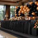 Wish Care 14ft Black Satin Table Skirt for Rectangle Tables Wrinkle Free Glitter Desk Skirts Pleated Ruffle Table Cloth for Wedding Birthday Graduation Party Buffet Display Trade Show Table Decoration