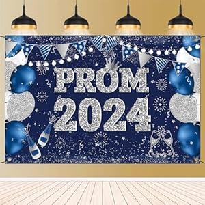 Large 71" X 43" Prom Banner Decorations for Party 2024, Blue and Sliver Prom Backdrop for Photoshoot 2024, Prom Banner Backdrop 2024 for Prom Send Off Decorations 2024