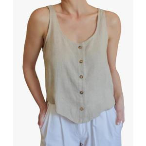 IDEALSANXUN Womens Scoop Neck Linen Tank Tops Button Down Sleeveless Shirts Vest Top XS