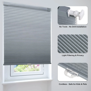 LazBlinds Cordless Cellular Shades, No Tools No Drill Blackout Honeycomb Shades Pleated Blinds for Windows, 35" W x 64" H, Silver White