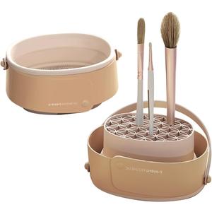 Foldable silicone makeup brush cleaning bowl, makeup tool cleaning bowl, makeup brush cleaning tool storage and drying rack(purple) (khaki)