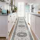 Hallway Washable Runner Rug - 2'6x14 Kitchen Rugs Entryway Rug Runner Vintage Soft Floor Mat Non Slip Indoor Farmhouse Carpet for Bathroom Living Room Bedroom (2'6''x14', Grey)