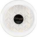 PLASTICPRO 128 Pack Elegant Disposable Plastic Plates Combo Set Bulk Pack Includes 64 Dinner Plates and 64 Salad Plates Heavy Duty Fancy Party Plates Gold and Black Zig Zag Design (Black & Gold Zig Zag)