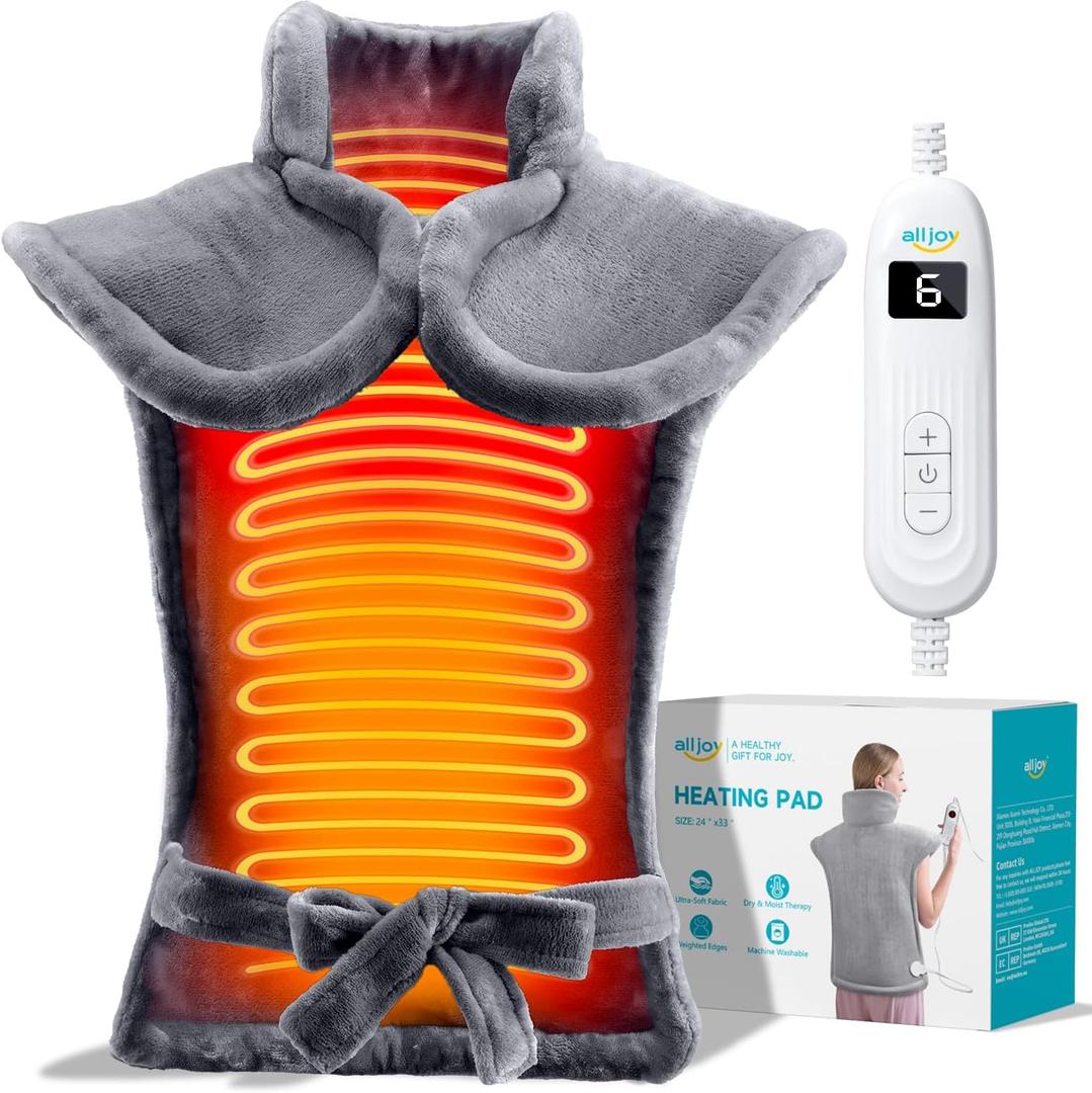 Heating Pad for Back Pain Relief, 24"x33" Weighted Heating Pad for Neck and Shoulder, Neck Heating Pad Fast-Heating with 6 Settings, Auto Shut-Off Full Body Heating Pad, Gifts for Women-Washable