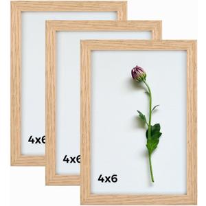 4x6 Picture Frame Set of 3 Oak Wood 4 x 6 Photo Frames with Plexiglass Cover Gallery Wall Frame for Hanging or Tabletop Display