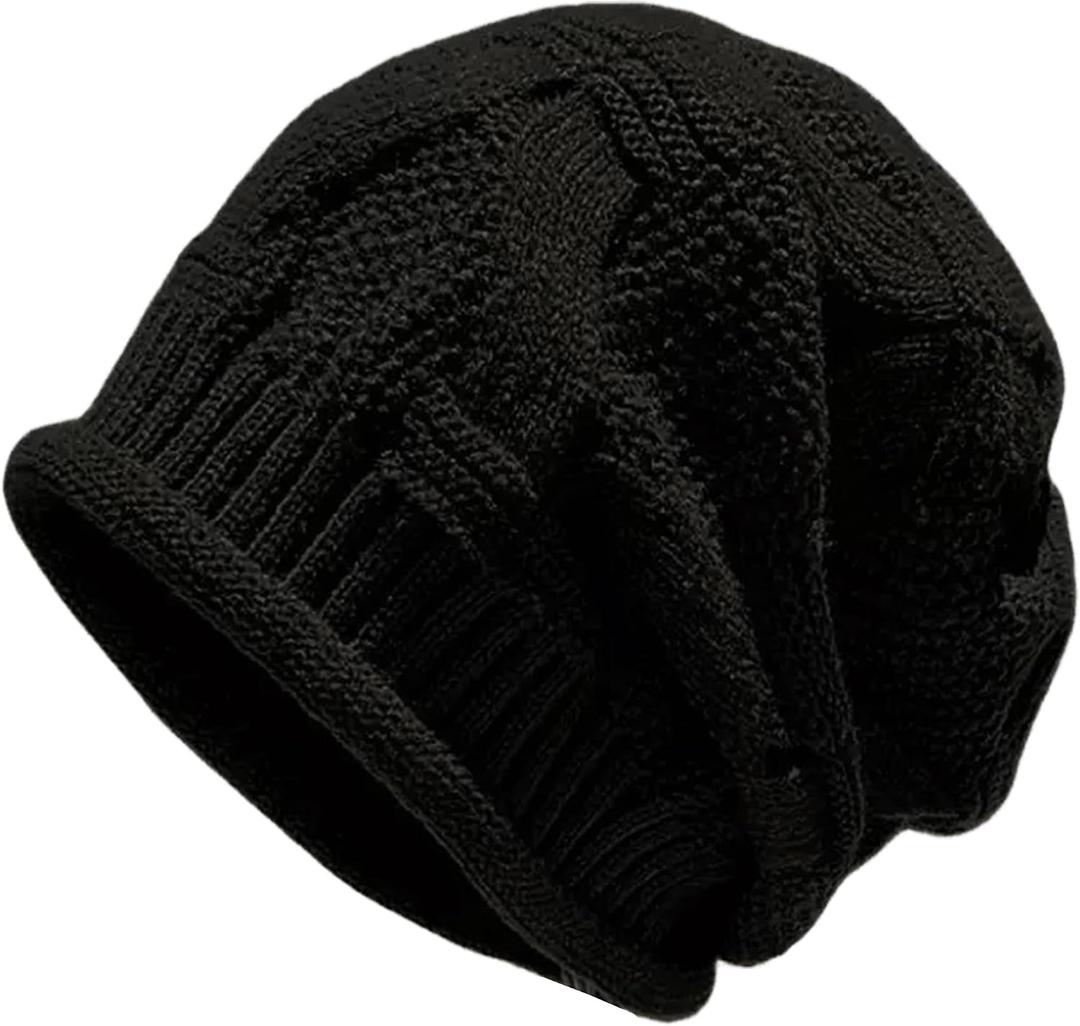 Women Slouchy Beanie Skull Cap Fall Winter Spring Thin Knit Lightweight Single Layer Beanie Hat Medium (Black)