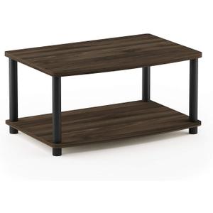 Furinno Turn-N-Tube 2-Tier TV Riser, Small Elevated No Tools TV Stand for TV up to 32 inch, 15.8" x 23.8" x 11", Columbier Walnut/Black