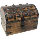 Nautical Cove Treasure Chest Keepsake and Decorative Wood Box (Large 8x6x6) - Storage Box, Wooden Box with Hinged Lid, Rustic Storage, Pirate Storage Box, Vintage Wooden Chest