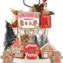 Jetec 12 Pcs Christmas Tiered Tray Decor, Gingerbread, Gingerbread House, Snowflakes, Baking Wooden Sigen Rustic Farmhouse Christmas Tabletop Centerpiece for Home Table Shelf