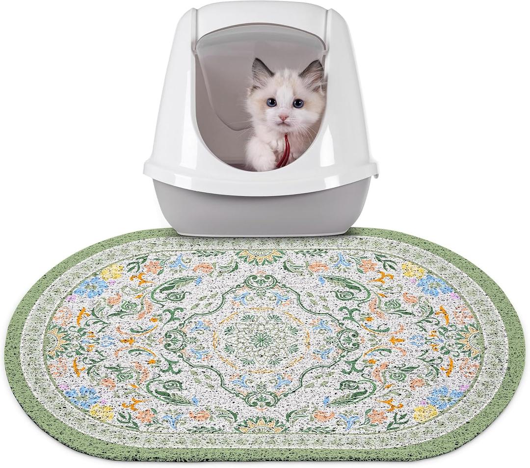 Bienbee Cat Litter Mat, 24" x 15" Litter Box Mat Rug with Non-Slip Bottom,Urine and Water Proof, Easy to Clean Cat Supplies Essentials for Indoor Kitty Kitten Floor, Bean-Green M