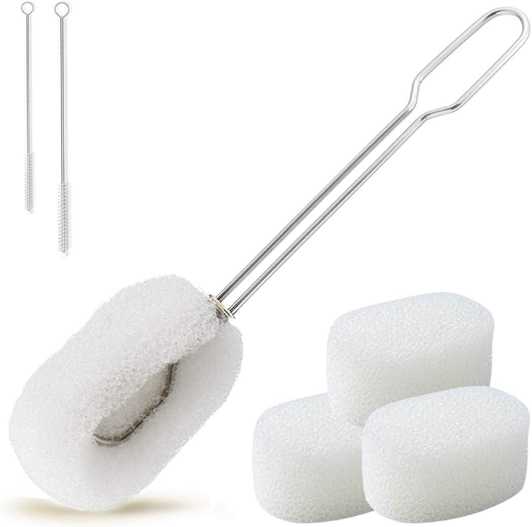 ALINK 6-Pack Sponge Bottle Dish Brush with Handle, Non-Scratch Washing Scrubber Cleaner for Wine/Whiskey Glass, Cups, Tumblers with 3 Refill Heads and 2 Straw Brush