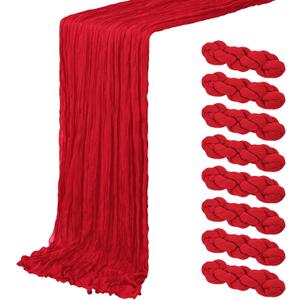 8 Pack Red Cheesecloth Table Runner 20 x 120 inch Gauze Table Runners 10 FT Long,Semi Sheer Boho Cheese Cloth Fabric Table Runner Bulk for Party,Wedding,Baby Shower,Bridal Shower Decoration