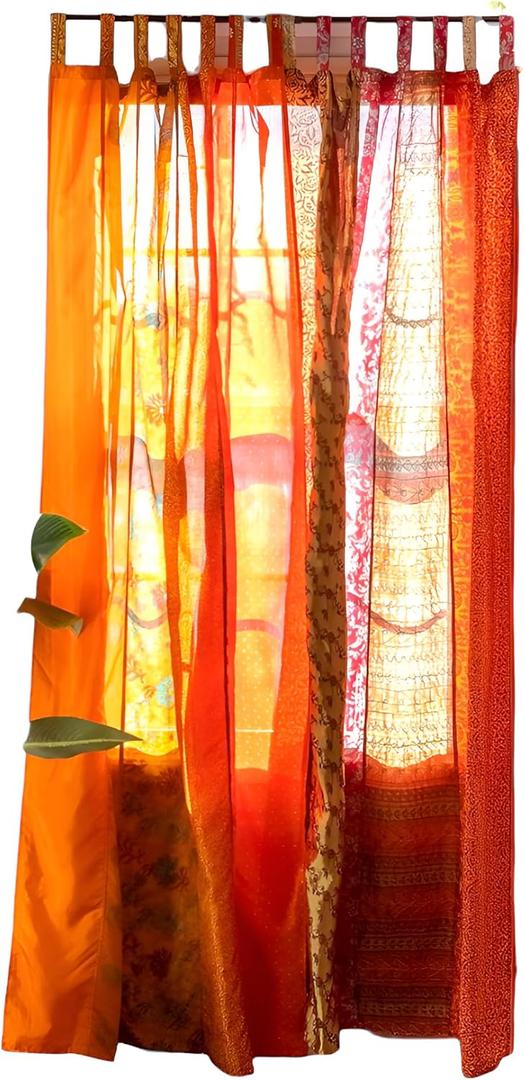 Assorted Hippie Colorful Curtains Light-Filtering  Boho Curtains, Bed Canopy Panel, Tapestry or Window Treatment Patchwork Orange Color (84 X 43 Inches)