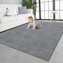 SHACOS Soft Fluffy High-Low Arch Pattern Area Rugs 5'3"x7'3" Non Slip Washable Modern Geometric Rug Stain Resistant Carpet for Living Room Bedroom Dining Room Nursery, Grey