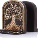 Tree of Life Bookends, Black Gold 2 Non-Skid Heavy Decorative Bookends for Shelves Or Bookcase, Elegant Bookends for Library Office Decor, Home Décor Gift
