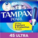 Tampax Pearl Tampons for Women, with LeakGuard Braid, Ultra Absorbency, Unscented, 45 Count