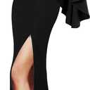 VFSHOW Women's Off Shoulder Bell Sleeve Formal Evening Wedding Party Maxi Dress (Medium, Solid Black)