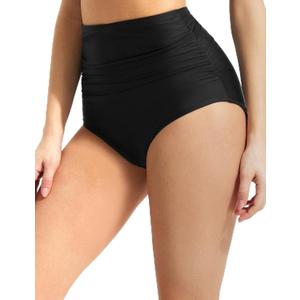baleaf Women's High Waisted Bikini Bottoms Full Coverage Ruched Bathing Suit Tummy Control Swimsuit Bottom (Black) 2XL