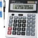Desk Calculator 12 Digit Extra Large LCD Display, Touch Comfortable with Big Buttons, PXY Two Way Power Battery and Solar Standard Function Office Calculators