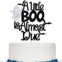 4 x A Little Boo is Almost Due Cake Topper, Boo Theme Baby Shower Cake Decorations, Halloween Baby Shower Pregnancy Announcement Party Decorations, Black Glitter