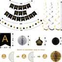 60th Birthday Decorations, Happy Birthday Banner with Honeycomb Balls, Gifts Hanging Swirl Streamers, Circle Dots Garland - Happy Birthday Party Decorations for Women Men (Black and Gold, 60th)