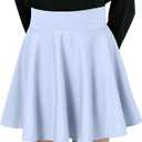 THHGPO Women's Casual Basic Skirts Flared Skater Mini Skorts A Line Elastic Waist Skirt with Built-in Shorts, Blue, L