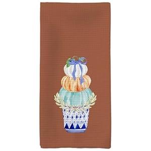 Tzhim Fall Kitchen Towels, Chinoiserie Pumpkin Decorative Fall Hand Towels, Bowknot Coquette Dish Towel Dishcloths Tea Towel for Kitchen Decor, Farmhouse FallKitchen Bathroom Decor, Brown 16x24in