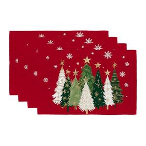 GEEORY Christmas Placemats 12x18 Inch Set of 2,  Xmas Trees Snowflakes Winter Seasonal Holiday Farmhouse Kitchen Dining Table Decoration for Indoor Outdoor Dinner Party Décor (Red) GP125-18