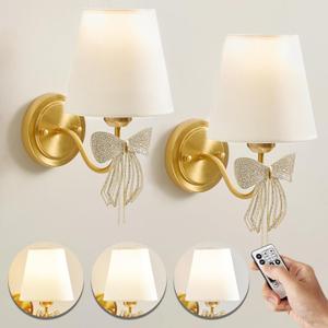 Battery Operated Wall Sconces Lights Set of 2 Remote Control, Bow Sconces Rechargeable Battery Powered Bow Lamps Dimmable LED 2700K-6000K 16 Color Temperatures