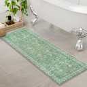 Uphome Boho Bathroom Runner Rug Mat 18x47, Non-Slip Soft Shaggy and Comfortable Large Size Microfiber Vintage Farmhouse Bath Rug, Super Absorbent and Thick, Machine Washable, Long Bath Mat, Green, 1'6" x 3'11",  (Rectangular)