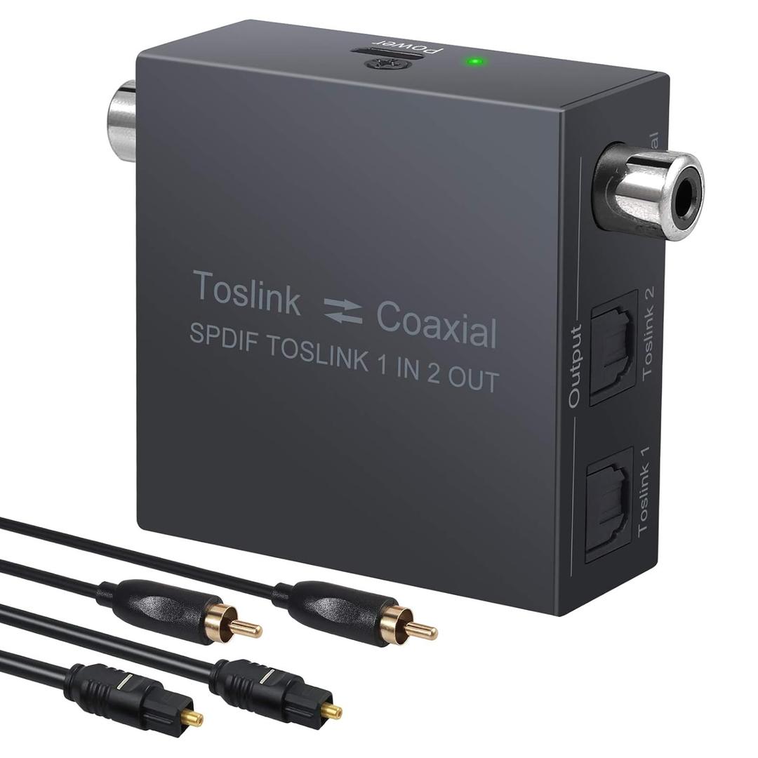 LiNKFOR Bi-Directional Toslink to Coaxial Converter - 192 kHz Metal SPDIF Splitter with Optical and Coaxial Cables for HDTV, PS4, SoundBar