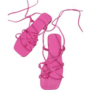 GORGLITTER Women's Summer Strappy Beach Sandals Dressy Leather Lace Up Thong Gladiator Cute Vacation Sandals Shoes 2026 (8, Hot Pink)